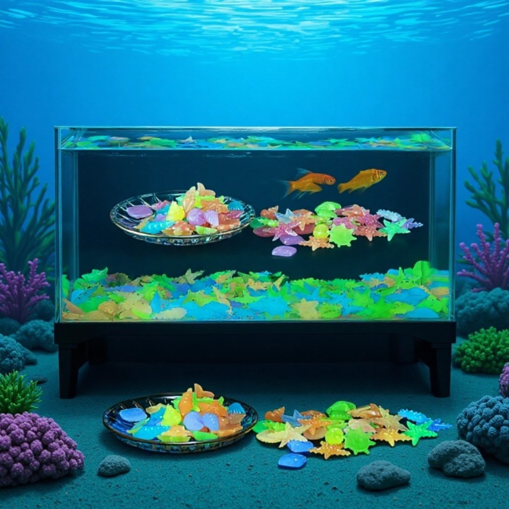 Aquarium Fish Enrichment - Batu Laut Bercahaya, Cangkang Kerang Fluoresen,