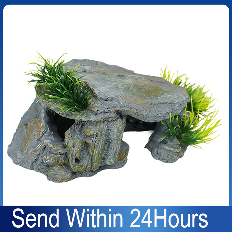 Aquarium Decoration Rock - Gua Batu Reptil Alami, Tempat Persembunyian